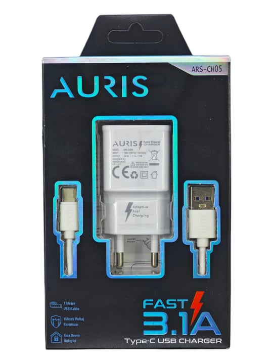 AURİS CH05 Type-C Hızlı Şarj Seti 3-1A USB-C Kablo Dahil